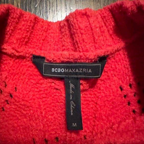EUC BCBG MAXAZRIA RED POINTELLE KNIT CHENILLE SWEATER - women’s medium - Picture 2 of 7